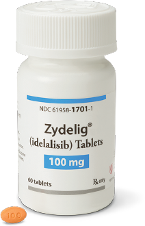 ZYDELIG® (idelalisib) 100 mg tablets bottle.